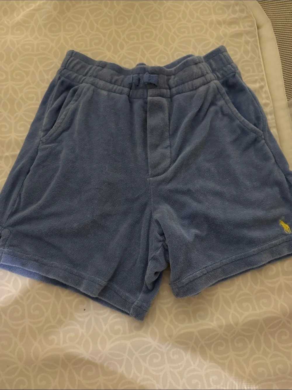 Ralph Lauren Light Blue Terry Cloth Kids Shorts with Yellow Polo Logo